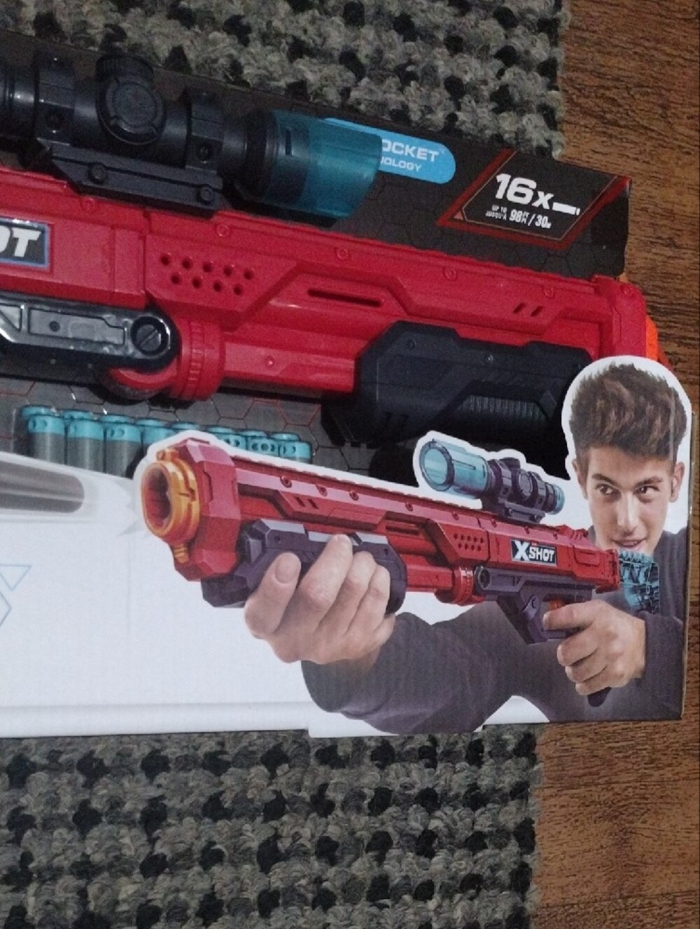 ZURU X-Shot Hawk Eye Kids Toy Blaster - Red and Teal - Picture 2 of 13
